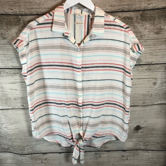 Weatherproof Front Knot Linen Button Up Top Small - Picture 2 of 16